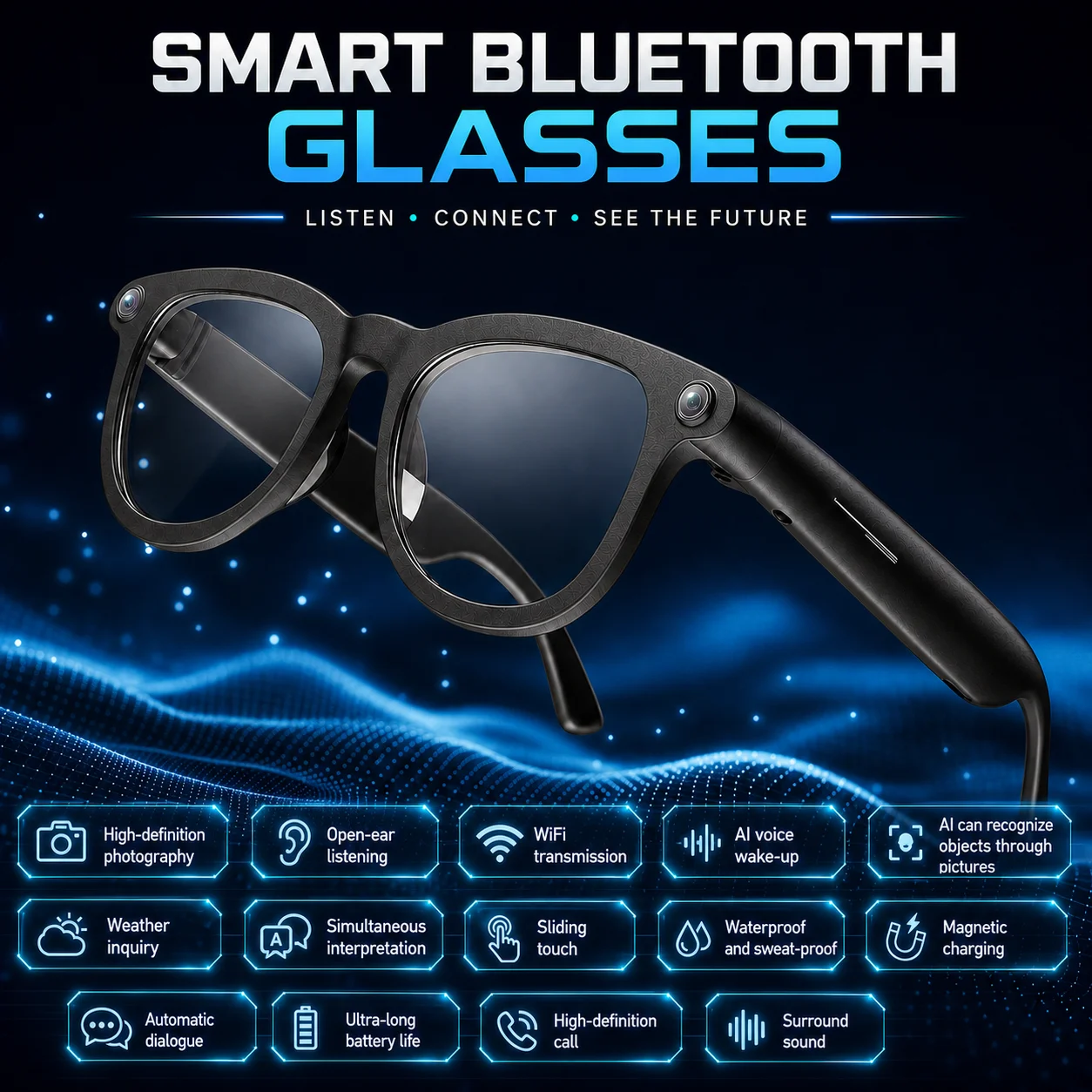 HD Camera AI Glasses  Color-Changing Smart Translation Glasses Photo Video Recording Waterproof Call Smart Sunglasses Men and Wo