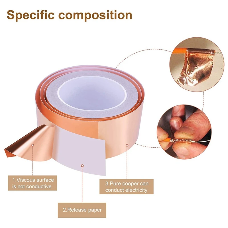 Taśma z folii miedzianej 27 jardów X 2 Cal dla klej przewodzący ekranujących EMI do napraw elektrycznych, ślimaka taśma ostrzegawcza gitary
