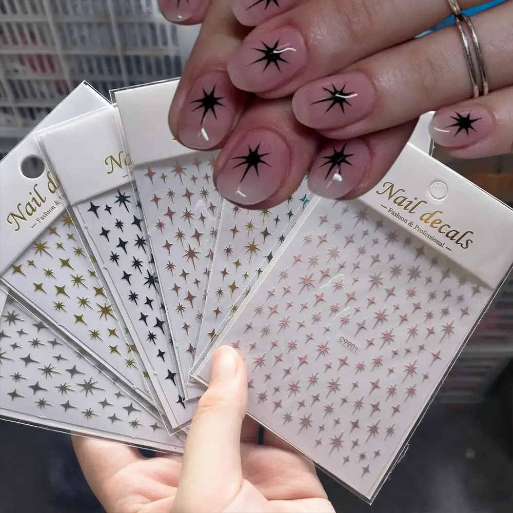 1Pcs 3D Y2K Four-pointed Star Nail Stickers 6-Colors Cross Starlight Self-Adhesive Nail Decals Irregular Star Nails Decorations