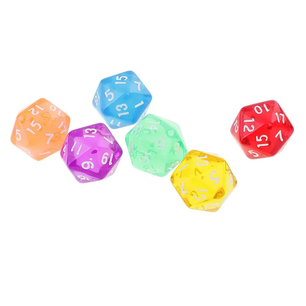 

6 шт. 20 двусторонних игральных костей D20, многогранные игральные кости для подземей и драконов, настольные игры