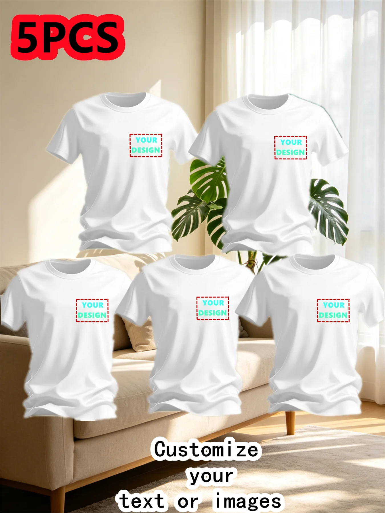 5-Piece Custom Logo T Shirts for Men, Quick-Drying, Breathable, Stretchy Short Sleeves, Print-Ready Team and Workwear