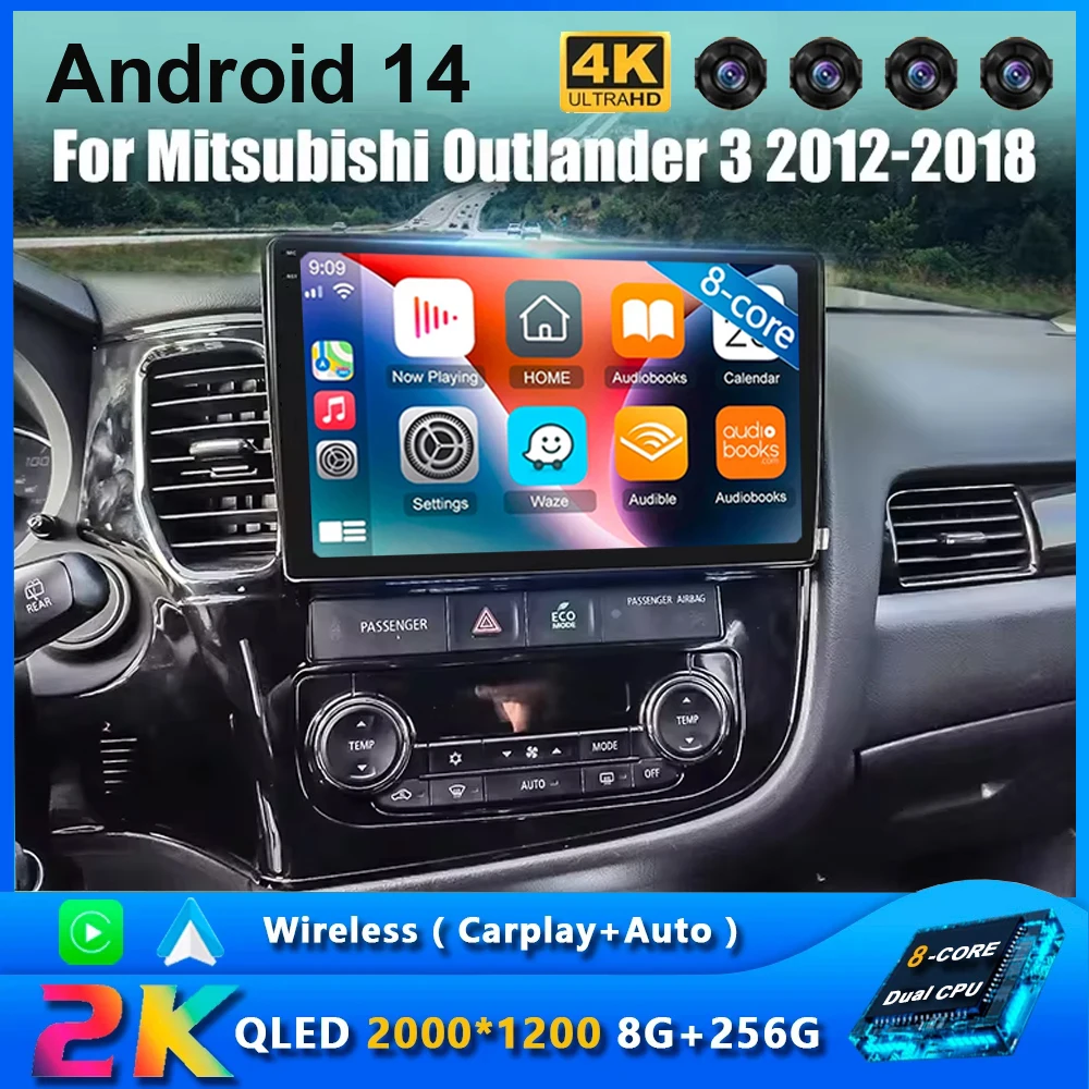 2din Android 14 Carplay Car Radio For Mitsubishi Outlander 3 xl 2012 - 2018 Multimedia Player 2K Stereo DVD GPS Head Unit