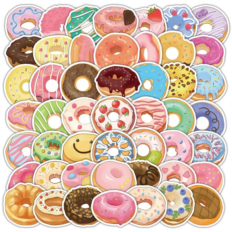 51PCS Donut Dessert Personalized Girly Heart Colorful Creative Graffiti Small Fresh Notebook Luggage Guitar Decoration Sticker