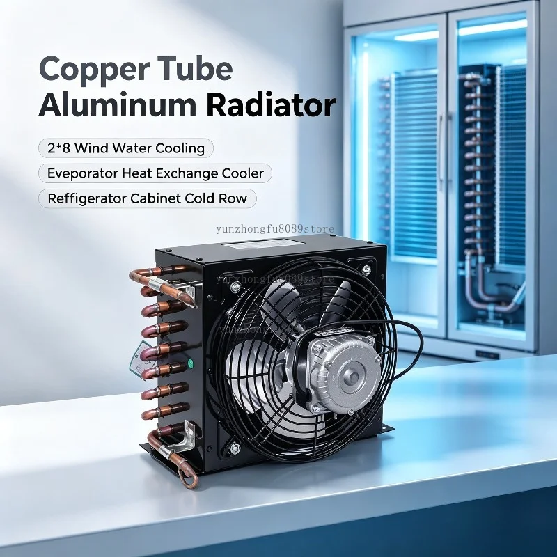 2*8 Copper Tube Aluminum Fin Radiator, Wind Water Cooling Evaporator Heat Exchange Cooler for Refrigerator Cabinet Cold Row