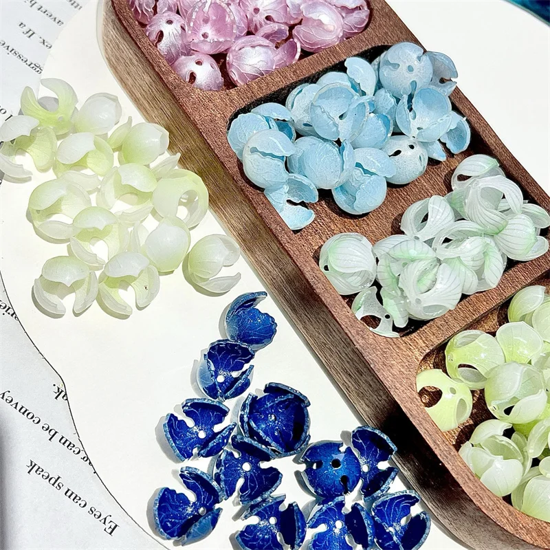 

Wholesale 50pcs/lot color print cartoon flowers buds shape acrylic handmade floral beads diy jewelry garment hair accessory