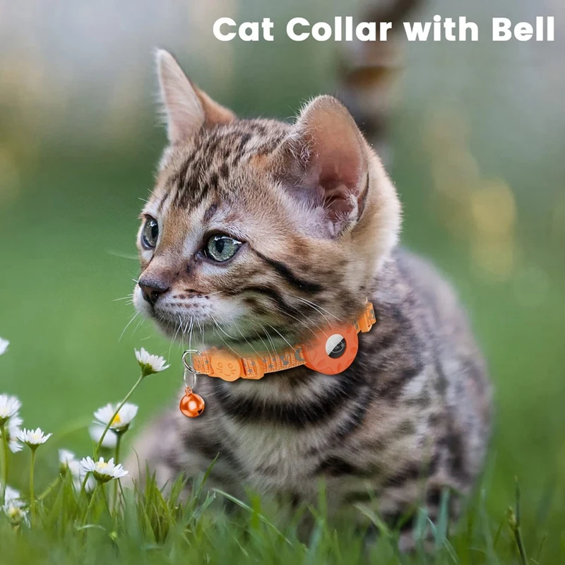 For Air Tag Cat Collar, Reflective Collar For Cat With Safety Buckle And Waterproof Holder In 3/8Inch Width