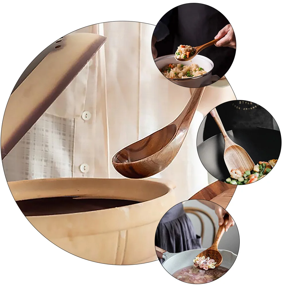 

1 Set Wooden Kitchenware Set Slotted Spoon Frying Spatula Heat Resistant Non Stick Cooking Utensils For Home Restaurant