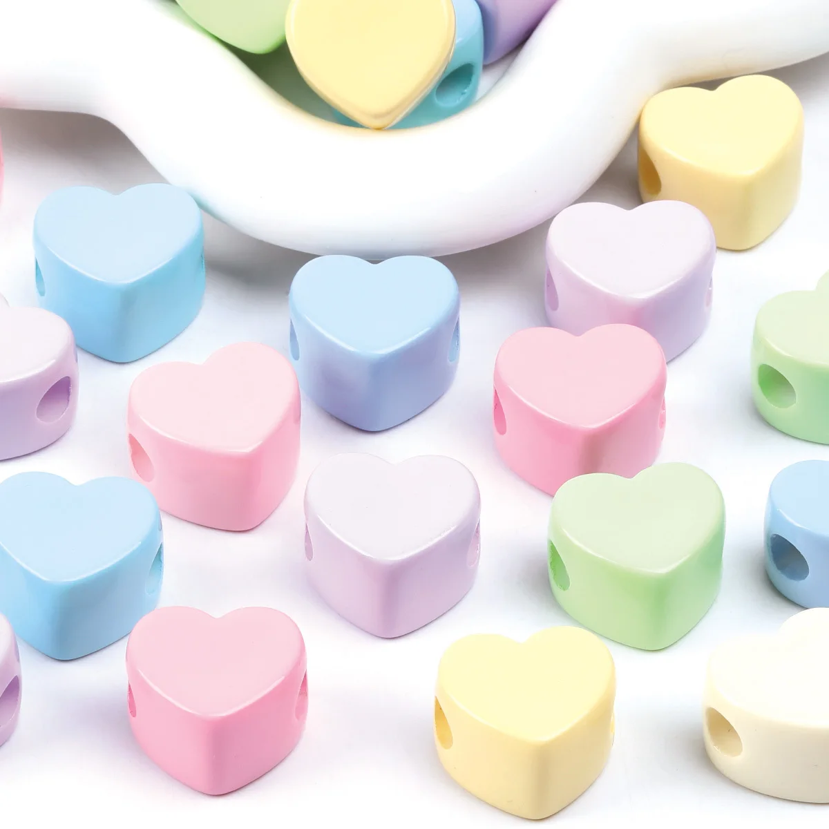 5/10pcs Random Color 21mm Solid Color Heart Shaped Acrylic Beads, Pastel Spacer Beads for DIY Jewelry Making & Craft Supplies