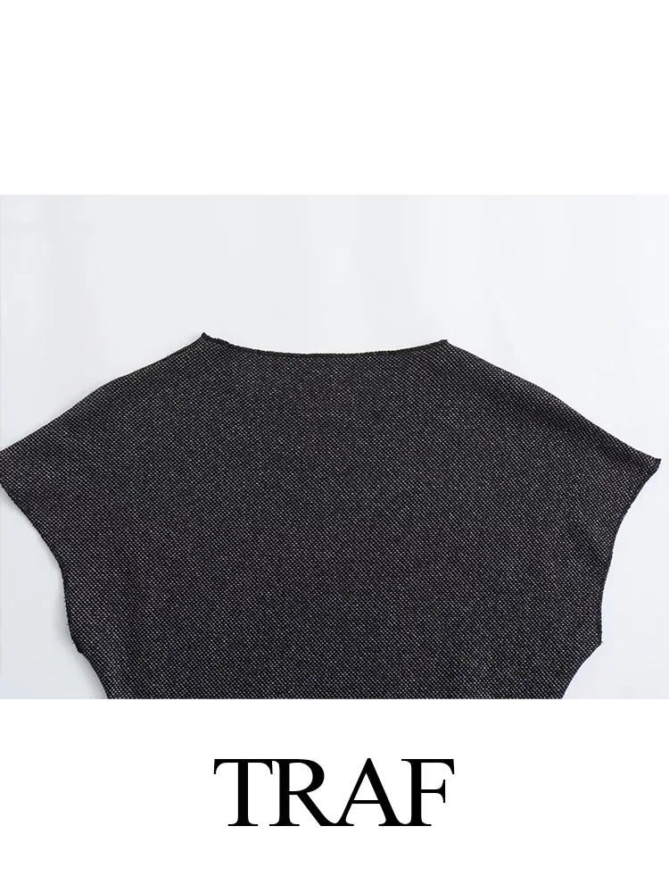 TRAF 2024 abiti donna Knitting O Neck Bodycon Cut Out corsetto Dress donna Solid Versatile Vintage elegante Midi abiti femminili