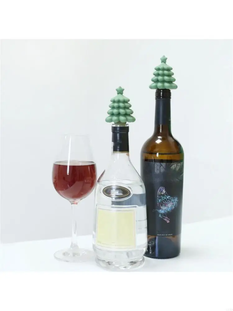 Silicones Wine Bottle Sealer Caps Decorative Christmas Tree Beverage Bottle Stopper for Parties Decoration Gift
