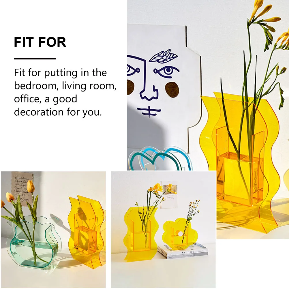 

Acrylic Flower Vase Wavy Design Anti-Skid Desktop Ornament For Bedroom Office Nordic Style Plant Container Dried Flower