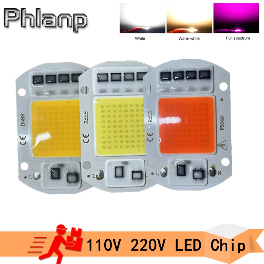 Phlanp-Chip LED COB de 110V y 220V, 20W, 30W, 50W, sin necesidad de controlador, cuentas de lámpara LED para foco de luz de inundación, iluminación