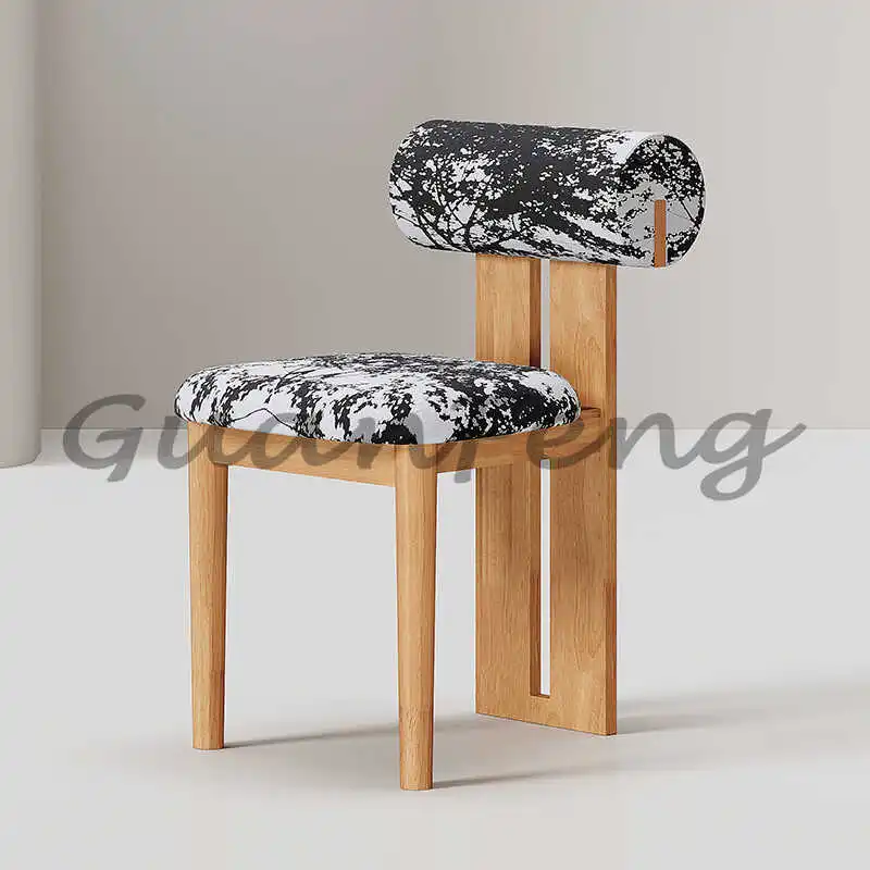 European Vintage Cream Style Fabric Dining Chair Retro Solid Wood Stool Club Lounge Hotel Accent Bench Table Seat