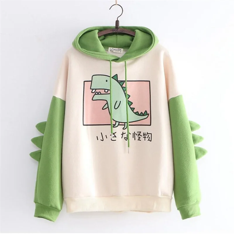 

Dinosaur Oversized Cartoon Hoodie Women Fashion Sweatshirt Casual Print Korean Style Thicken Sweatshirt Winter dino hoodie Tops