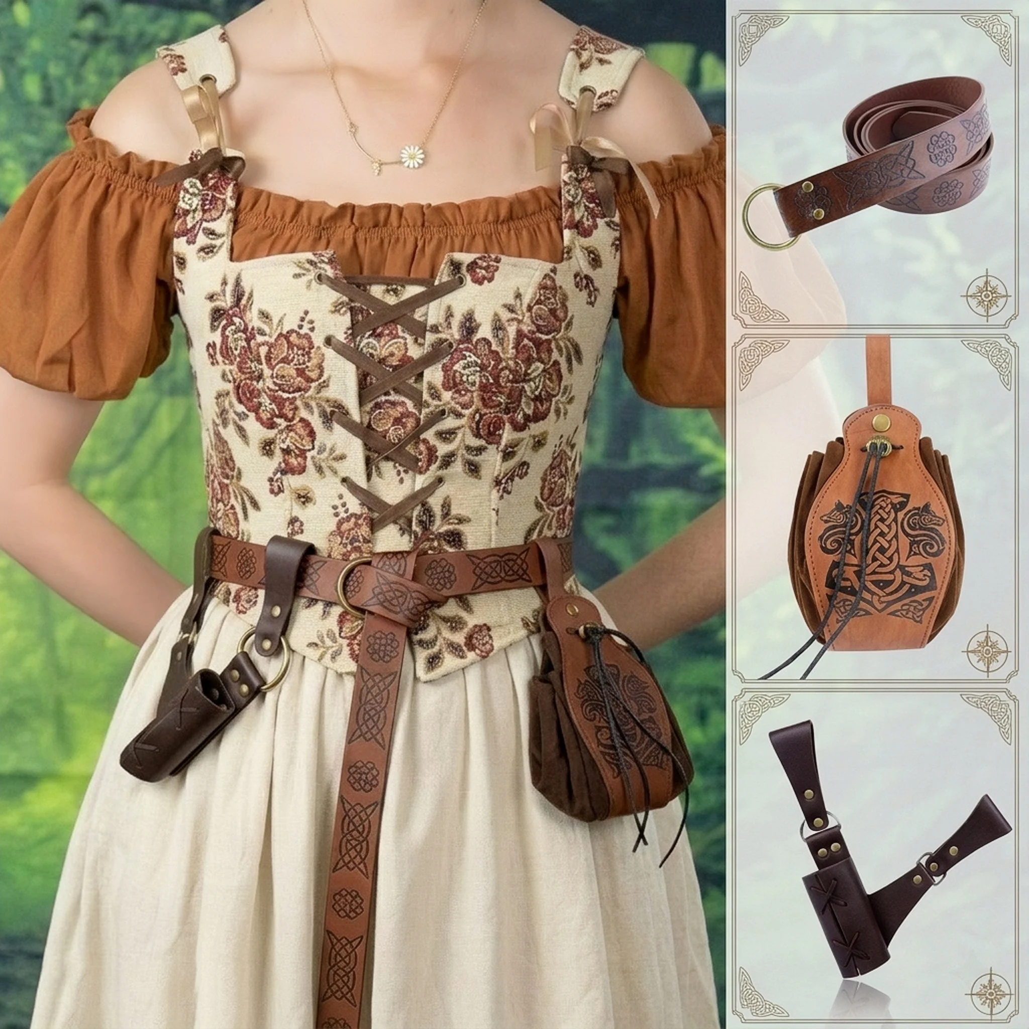 Vintage Fashion Faire - Conjunto de Cinto de Couro Medieval,