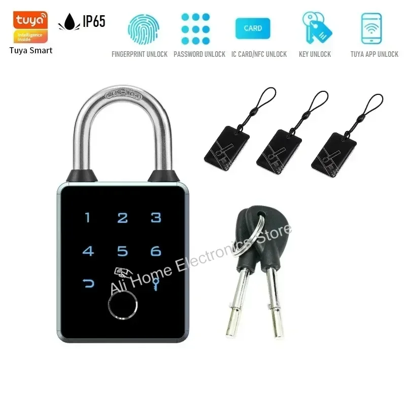 Tuya Smart Padlock Biometric Fingerprint Password Door Lock APP Card NFC Key Unlock IP65 Waterproof Anti Theft Electronic Lock