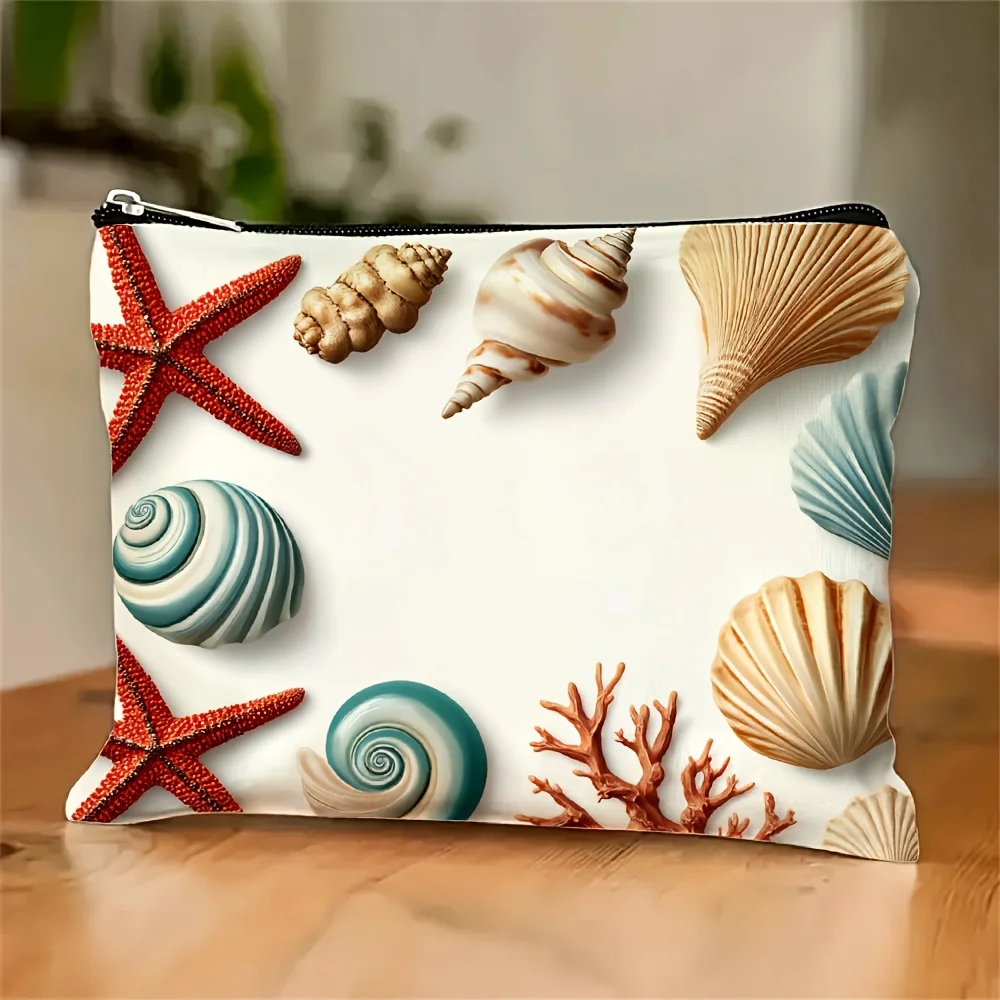 海をテーマにしたメイクアップバッグ - 多機能ジッパーポーチ、ジュエリー収納バッグ、旅行に最適なジッパー付き小型収納バッグ。