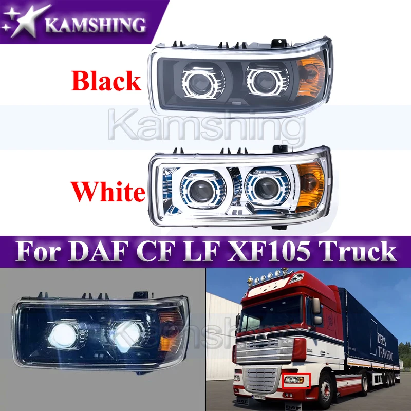 Kamshing Front Bumper Headlight For DAF CF LF XF105 Truck Modify Double Lenses LED Head Light Headlamp Head Lamp