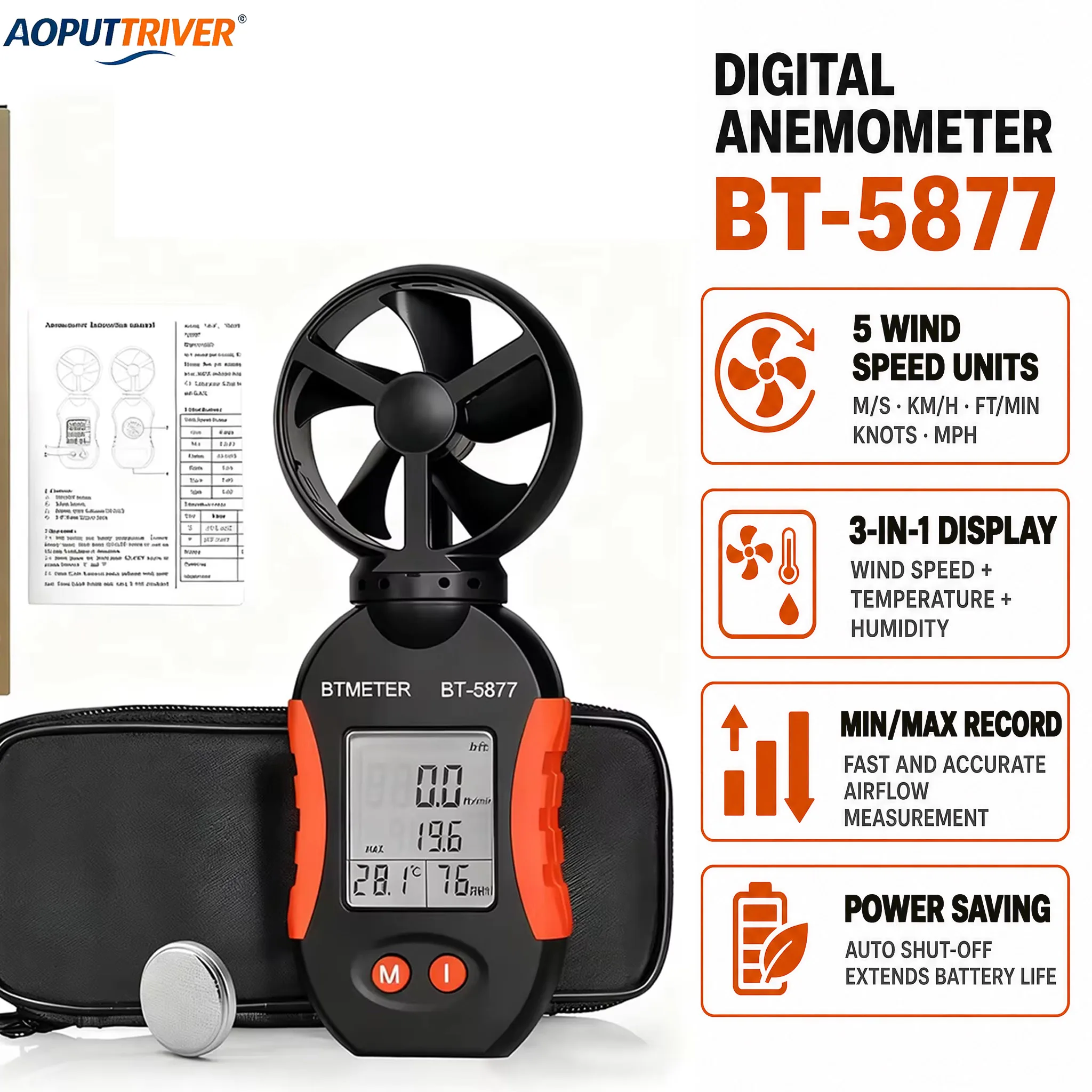 Anemometer Digital Wind Speed - Anemômetro digital portátil, medidor de velocidade