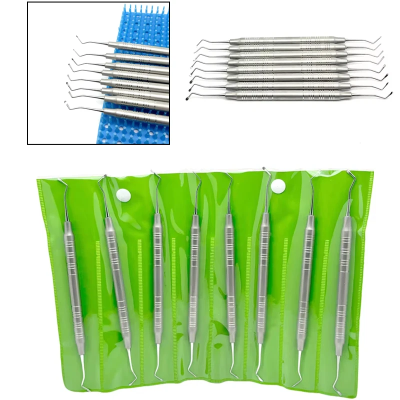

8Pcs Gracey Curette Dental Kit 0.8-2.2mm Stainless Steel Periodontal Scalers Teeth Tartar Remover Dentist Tools