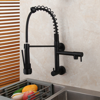 YANKSMART Pull Down Matte Black Faucet Kitchen Tap Wall Mounted Sink Mixer Single Handle Bathroom Faucet Only Cold Water Tap