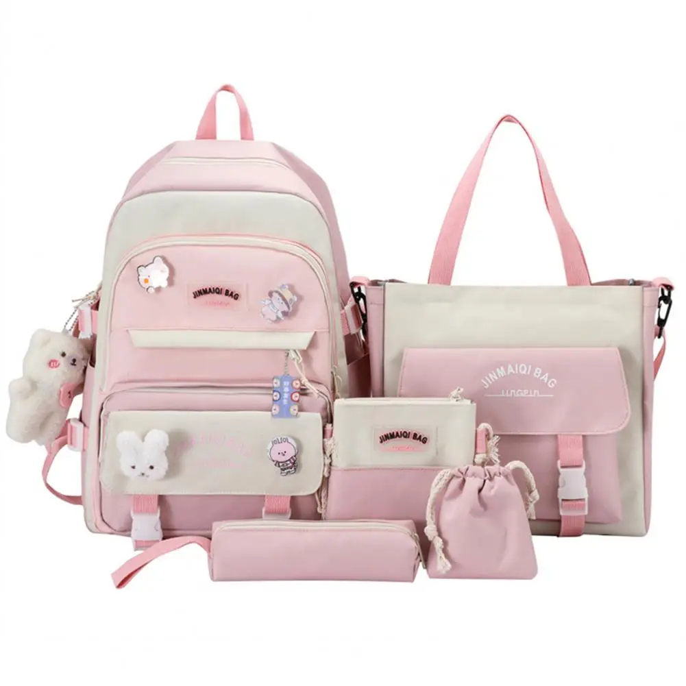 5Pcs/Set Popular Girls Handbag Pencil Case Adjustable Straps Wear-resistant Girls School Bag