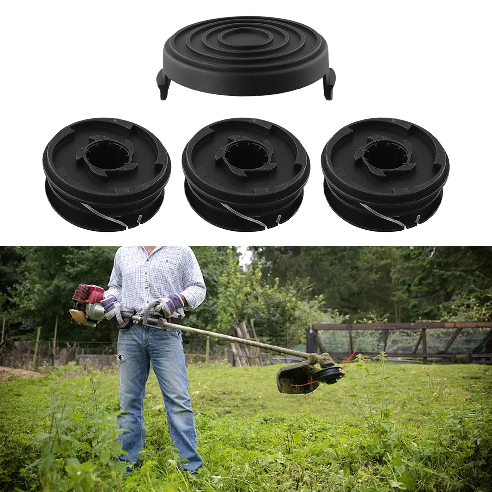 Set di 4 teste di bobina per rifinitore per Einhell GC-ET 4530 3405685 Kit di bobine di corda di paglia bobine per tosaerba da giardino coperchio