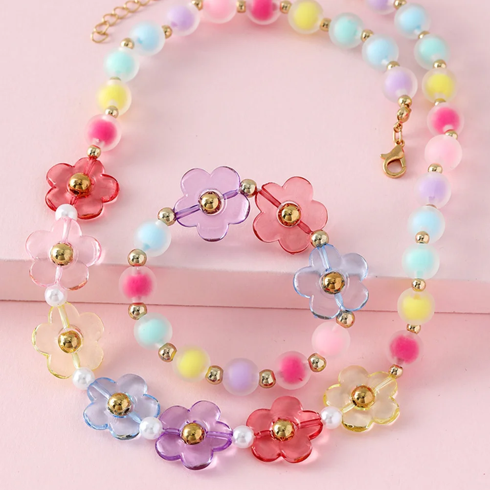 

Children's Jewelry Set Decorative Necklace Kids Beaded Girls Flower Design Jewelries for Acrylic Bracelet