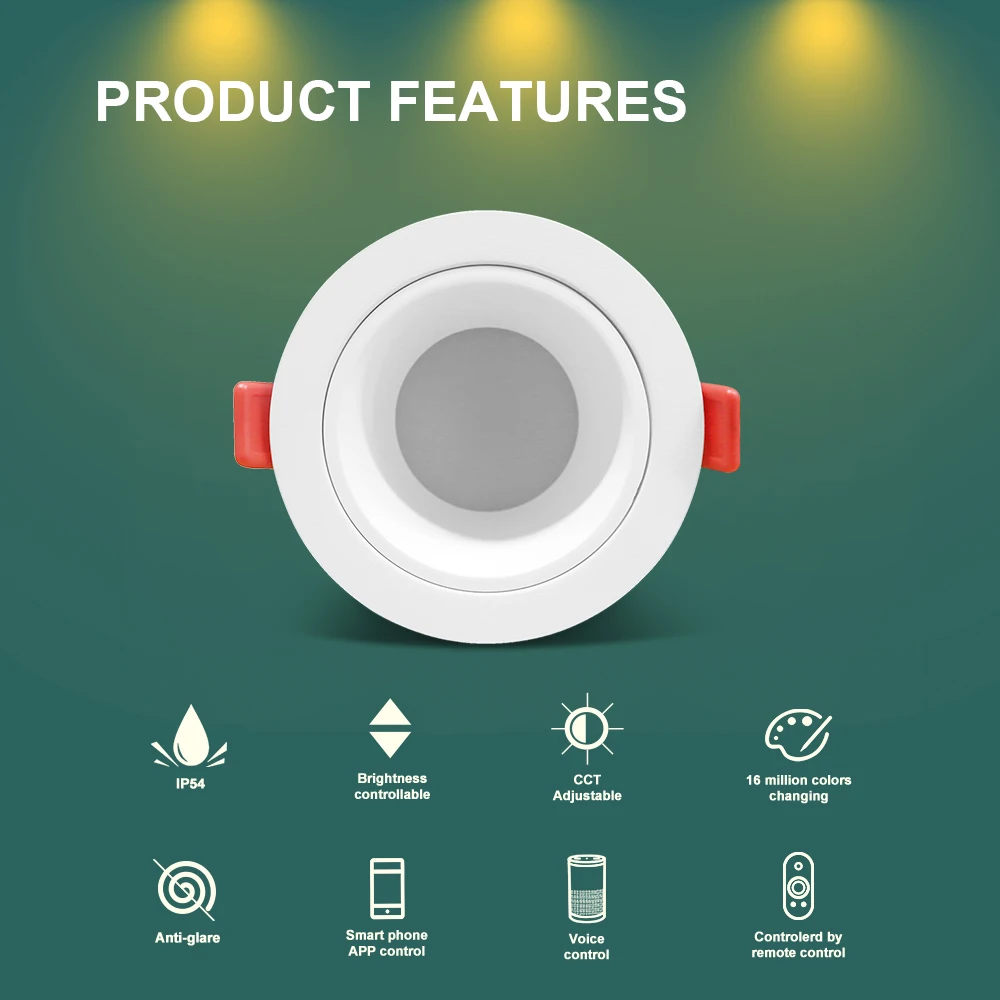 Gledopto Zigbee3.0 Pro lampu langit-langit pintar, lampu LED Downlight 6W/12W RGBCCT tingkat tahan air IP54 dengan Tuya APP/suara/RF kendali jarak jauh