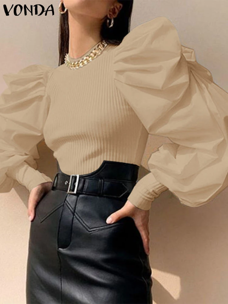 Blus wanita ukuran besar, blus kantor, atasan elegan longgar, Solid, musim gugur, Blus lengan Puff panjang, blus wanita kasual, ukuran besar, 5XL, modis, untuk wanita, ukuran besar, 2024