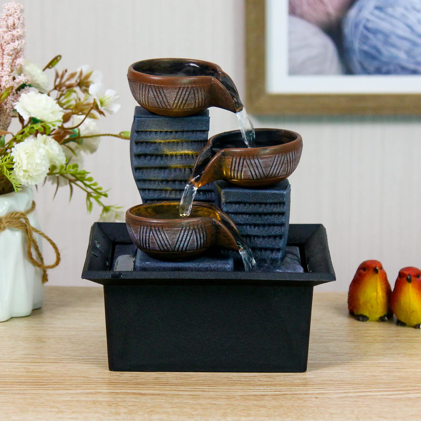 Mini Recirculating Water Fountain Desktop Plastic Water Feature Home Living Room Decor Gift