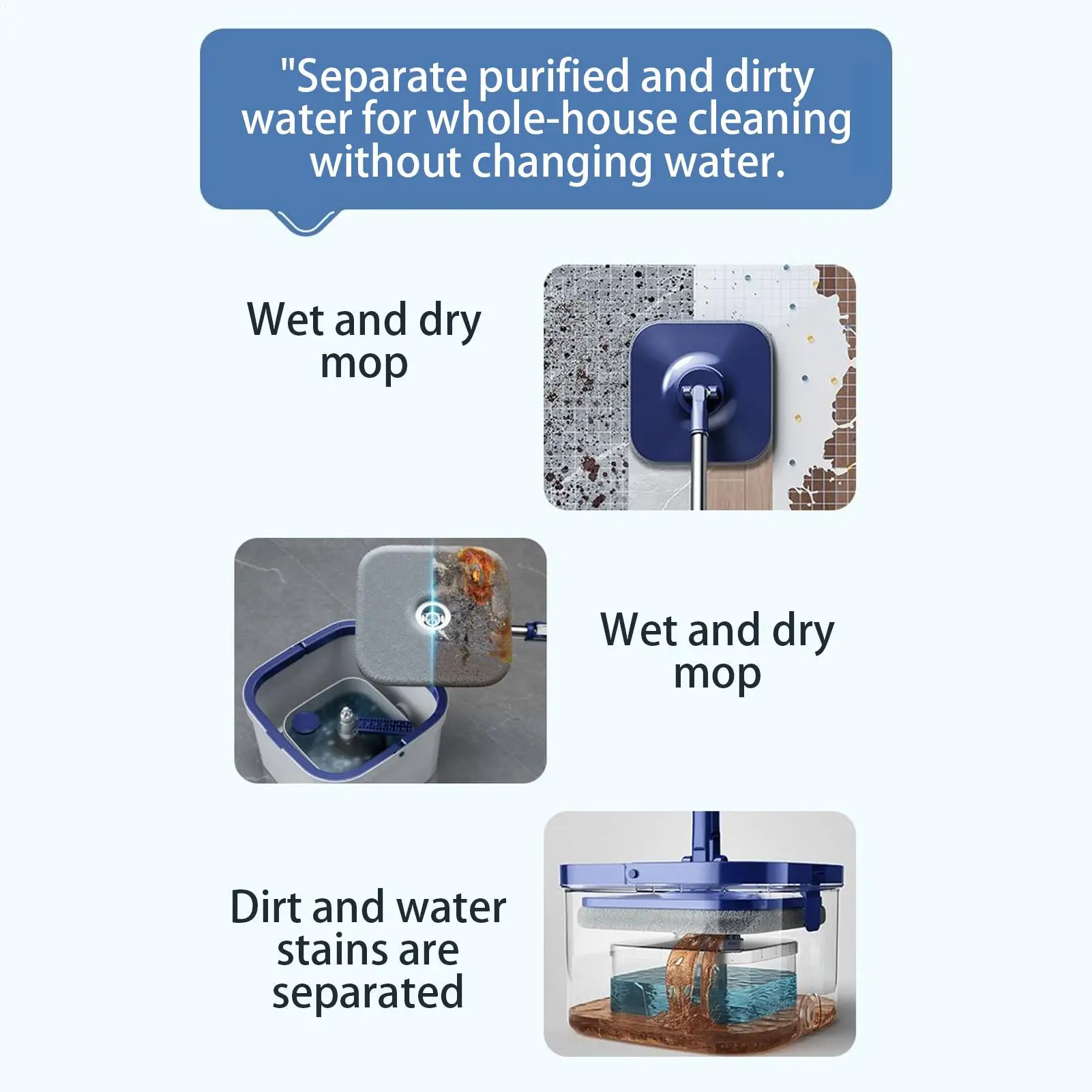 

Spin Mop And Bucket Set Adjustable Handle Non-Slip Grip Household Cleaning Mop With Bucket For Living Room Kitchen Bedroom