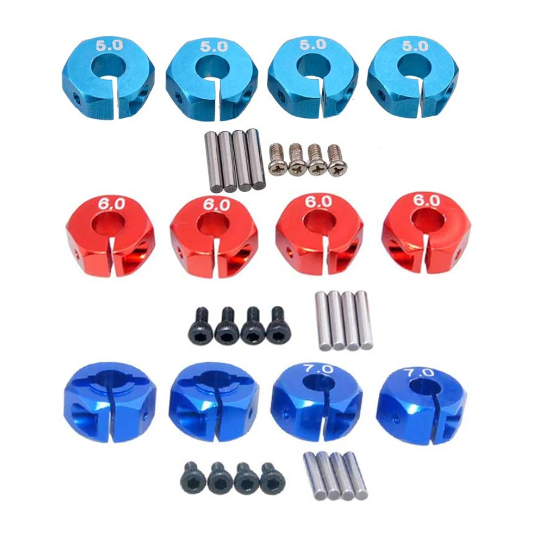 4 Pcs Aluminum 5/6/7mm Thickness Wheel Hex 12mm Drive Hubs With Pins Screws For RC Car Crawler Trucks HSP Tamiya SCX10 Slash