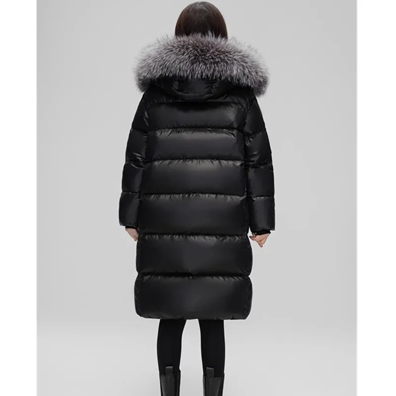 女性用フォックスファーカラー付きダックダウンコート,ロングパーカ,暖かいオーバーコート,冬服,-30 ℃,極寒,新品,2022