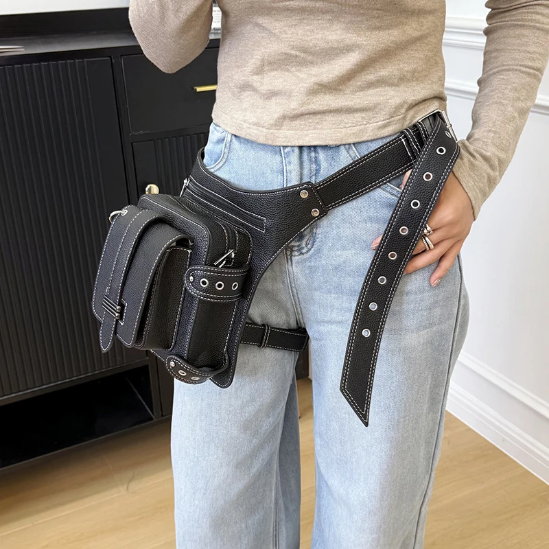 

Trendy Punk retro waist bag for men outdoor Cycling Motorcycle Cellphone Bag for women Casual Leg Bags Y2k Aesthetic waist bag