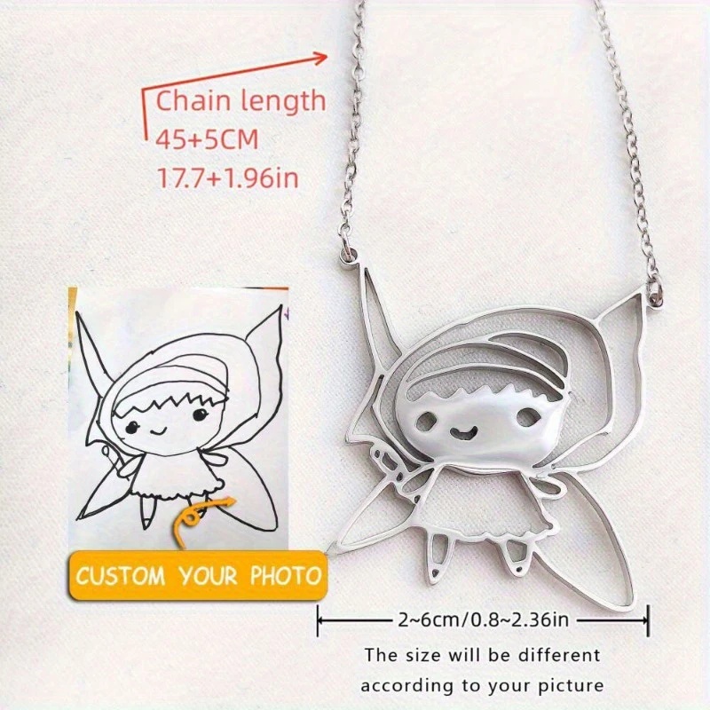 Custom Drawing Artwork Necklace Personalized Hand draw Designs Logo Pattern Necklace 304L Stainless Steel Jewelry Children Gifts
