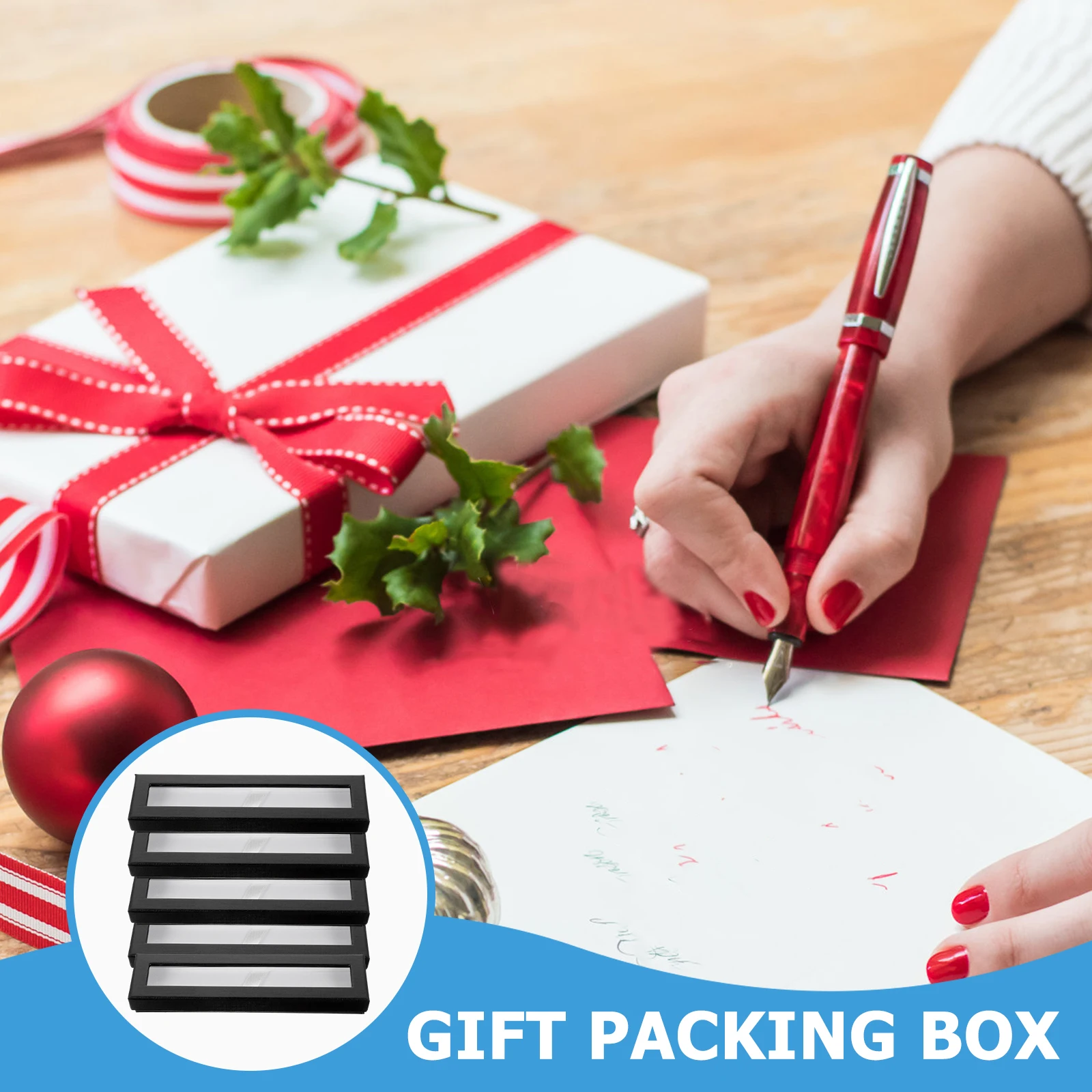 

5pcs Signature Pen Boxes Transparent Window Paper Storage Cases for Pens Stationery Travel School Supplies Black