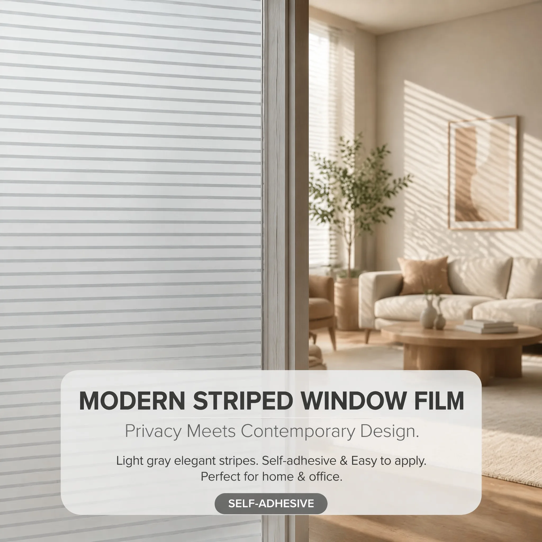 Steam Resistant Striped Self-Adhesive Window Film Privacy Glass Cover Decorative Blind Shadow for Rental House