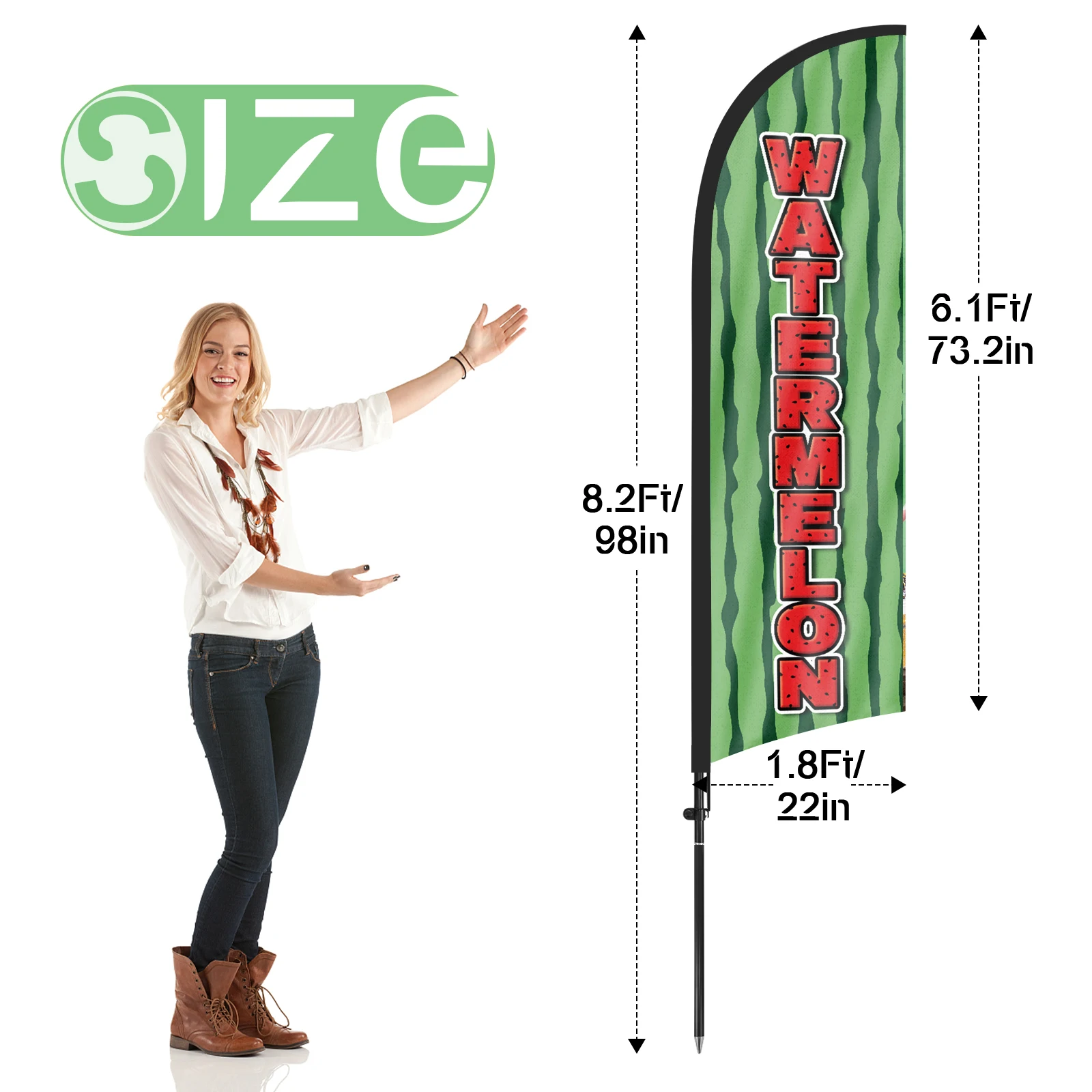 FSFLAG 1PCS 280CM The Watermelon Feather Flag with Flagpole Advertising Outdoor Banner Decoration for Business and Storefront