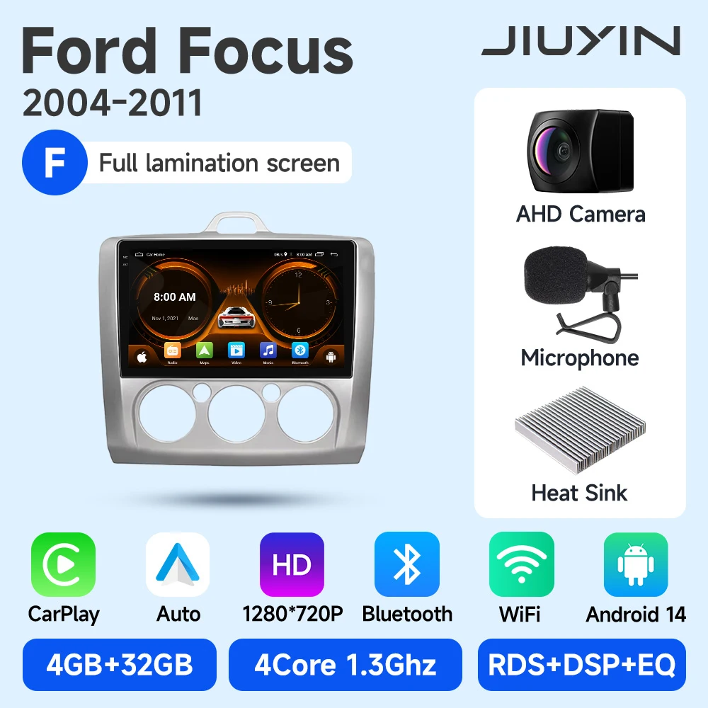 JIUYIN 9 Inch IPS Scherm Voor Ford Focus 2 2004-2011 Android 13 Auto Multimedia Speler Android Auto autoradio GPS Navi CarPlay