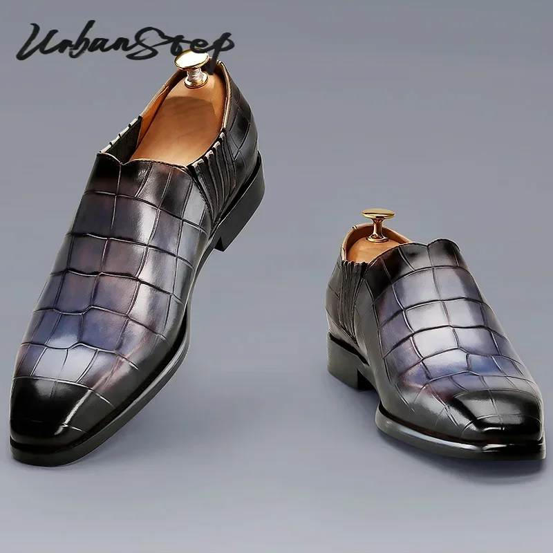 

LUXURY MEN'S LOAFERS SHOES SLIP-ON CROCODILE PRINT BLACK GREY CASUAL MENS DRESS SHOES OFFICE WEDDING LEATHER SHOES MEN