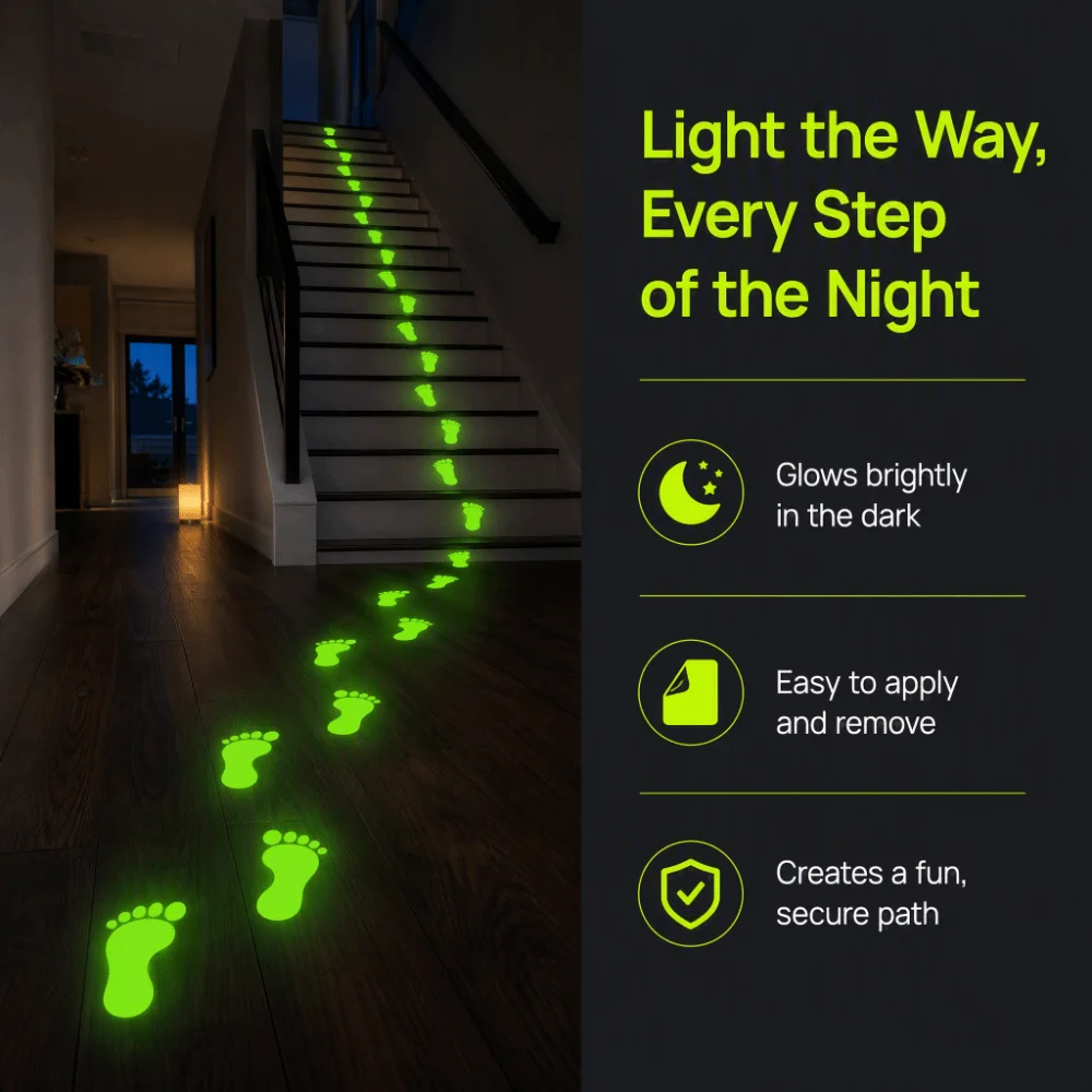 Waterproof 2D Flat Footprint Sticker Self-Adhesive Removable Glow in The Dark Stickers Unique Non-Slip Floor Wall Stickers
