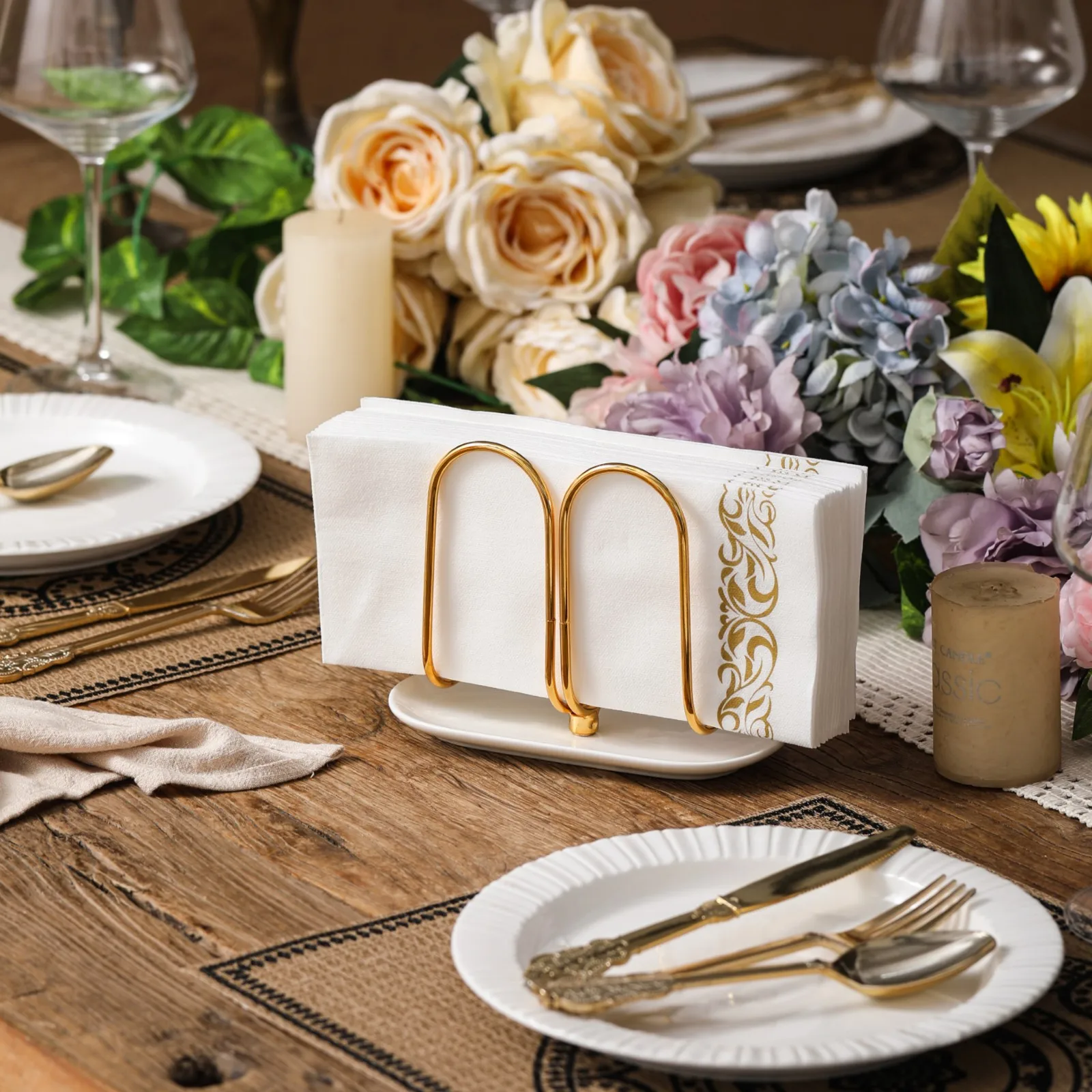 

Vertical Napkin Holder with Ceramic Base Modern Disposable Hand Guest Towel Holder Small Cocktail Napkin Holder for Table