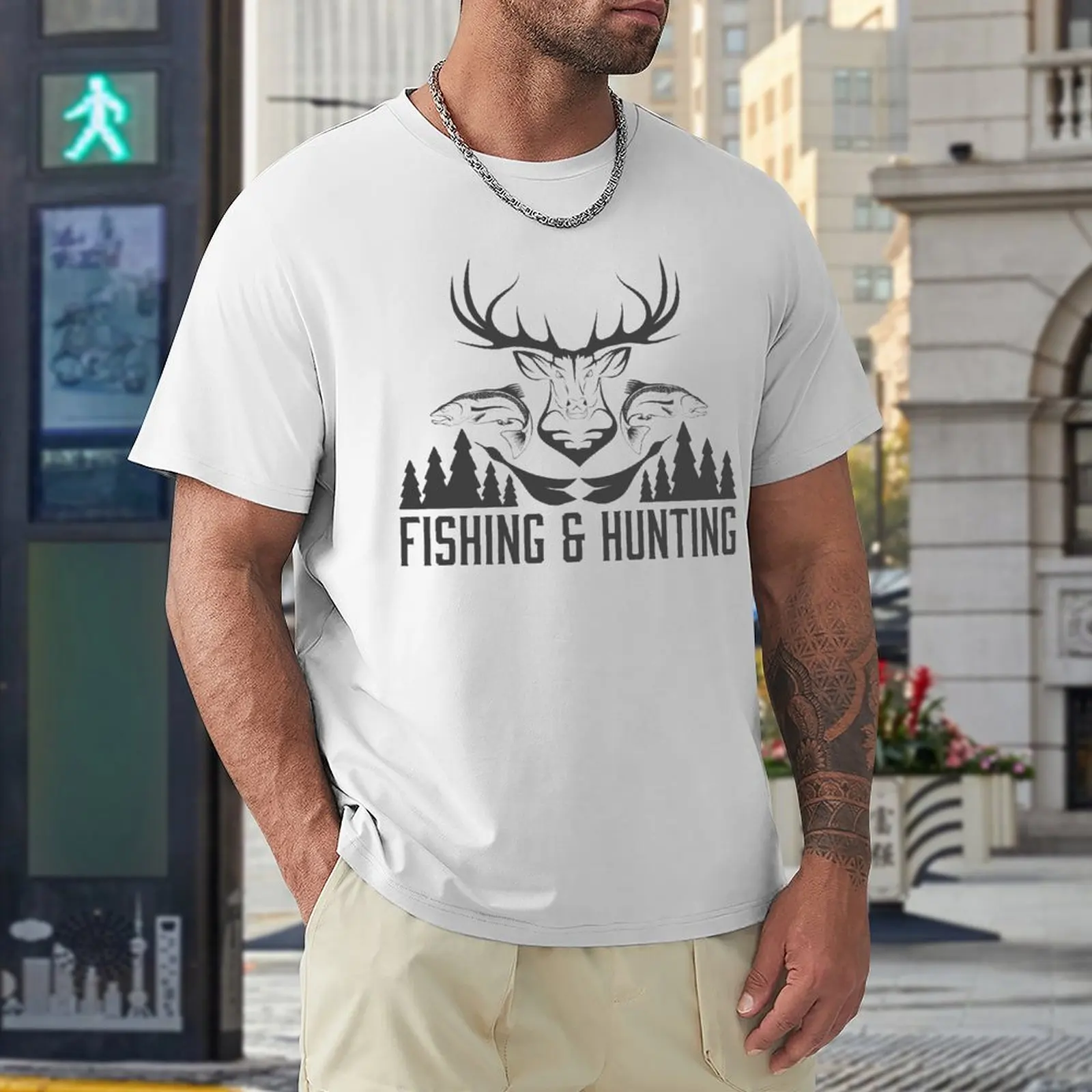 Harajuku Hunting And Fishing in Vintage Emblem Design Antler Horns Mallard Pine Tree (6) T-shirt  Sports T-shirts Hot Sale Humor