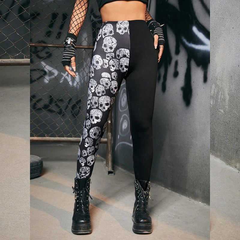 

New Europe And The United States Selling Skeleton Leggings Fashion Yin And Yang Legs Small Foot Pants High Stretch Tight Nine