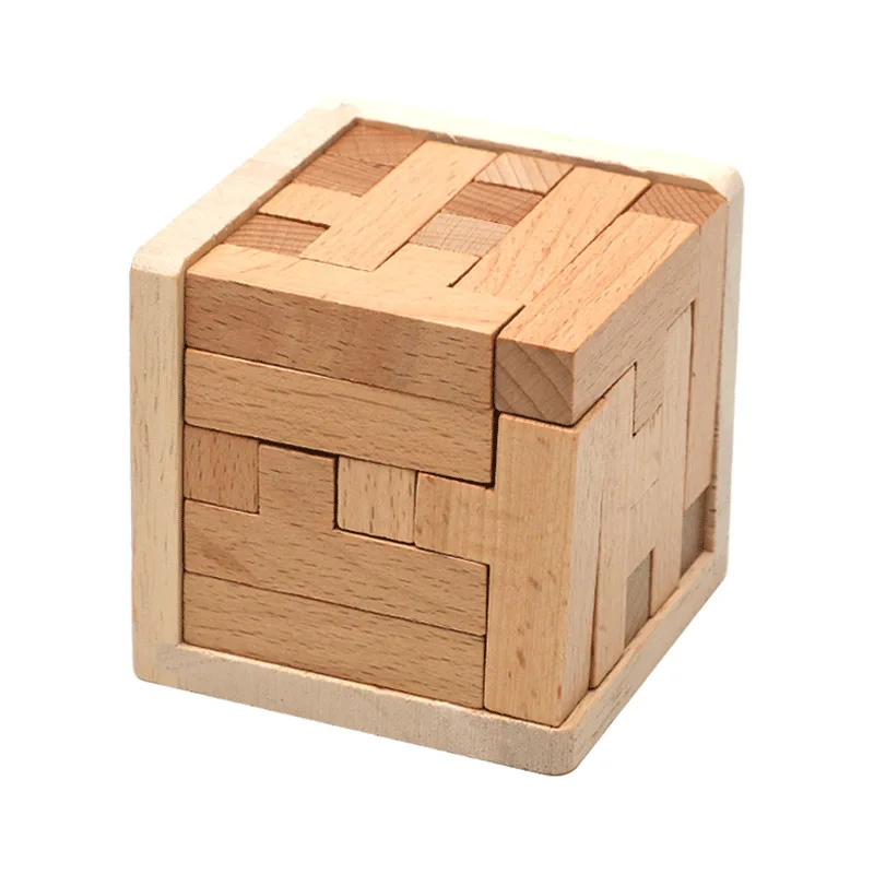 Wooden 3D Puzzles with 25 T-shaped Blocks,Classic Luban Lock Cube Puzzle Toys, Intellectual Game for children and adults