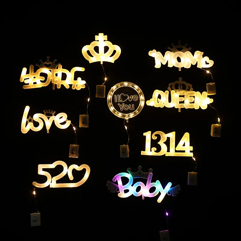 10/30Pcs Led Letter String Light Birthday Cake Topper Lamp Wedding Christmas Valentine's Holiday Flower Decor Lighting