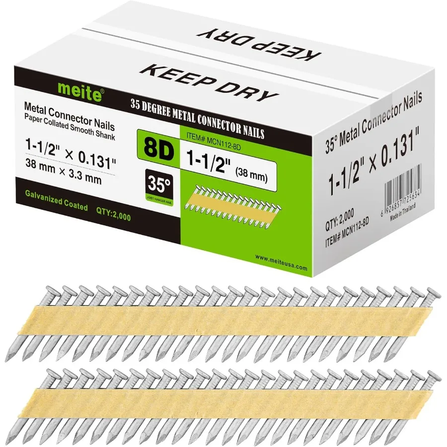 

Металлические соединительные гвозди 1-1/2 дюйма x 1,1 дюйма, соединительные вешалки, гвозди, 35-градусная оцинкованная бумажная лента, рама с гладким хвостовиком