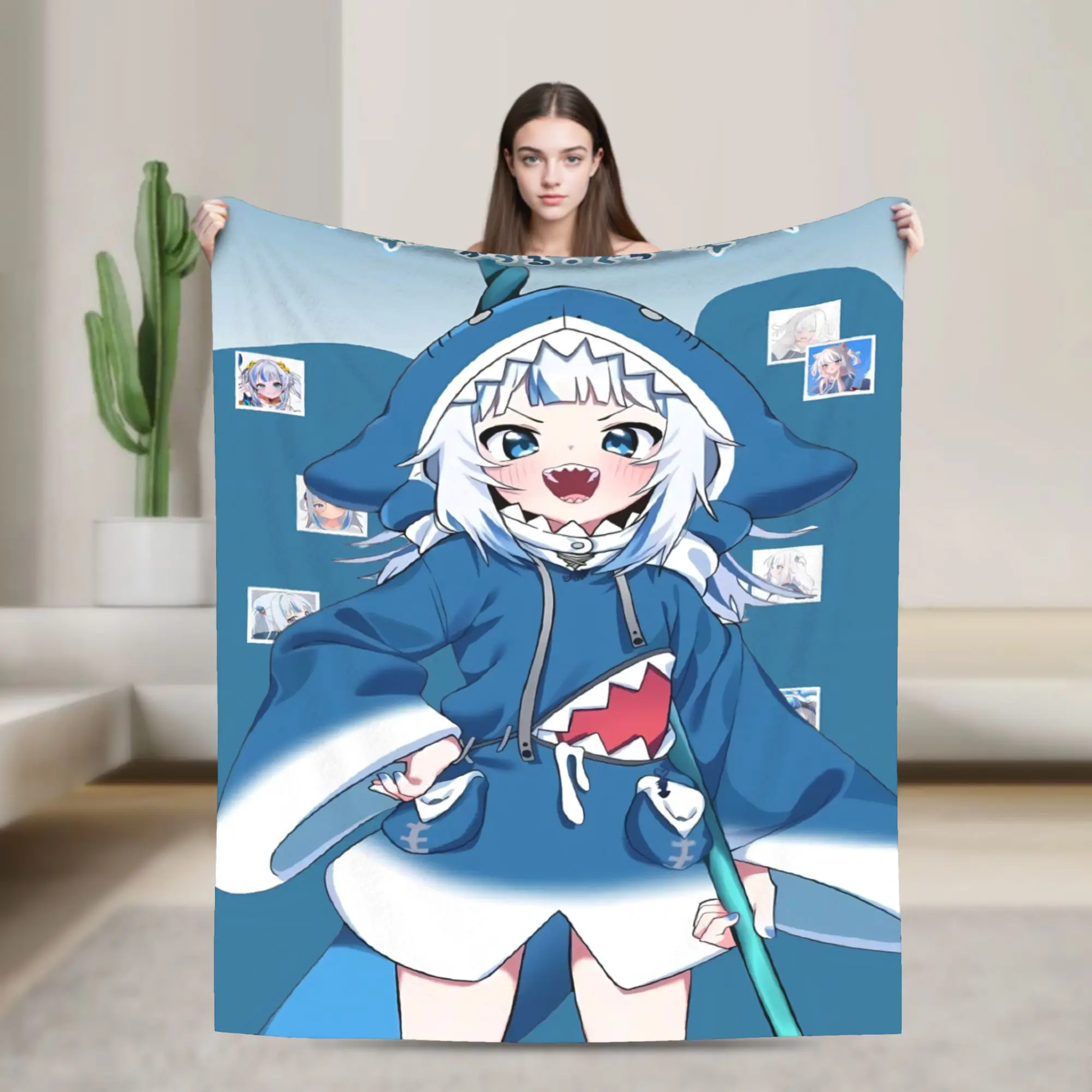 Gawr Gura Standing Pose Warm Blankets  Kids Plush Throw Blanket Funny Couch Bed Flannel Bedspread Sofa Bed Cover