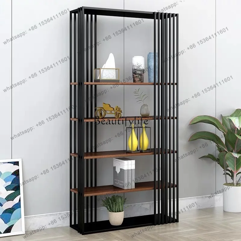 

X4 Nordic light luxury wrought iron floor bookshelf lines simple model house storage creative display rack partition